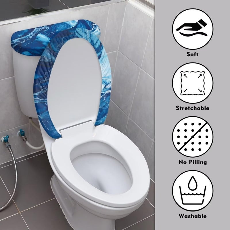 Kathyboom Toilet Lid Covers Reusable Set of 2 Tank Lid Covers, Dust Splash Resistant for Bathroom Office Bathroom Decor(Blue Marble) - Image 3